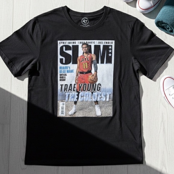 '47 BRAND x SLAM MAGAZINE Mens Black Trae Young Atlanta Hawks Graphic Tee - Picture 2 of 10